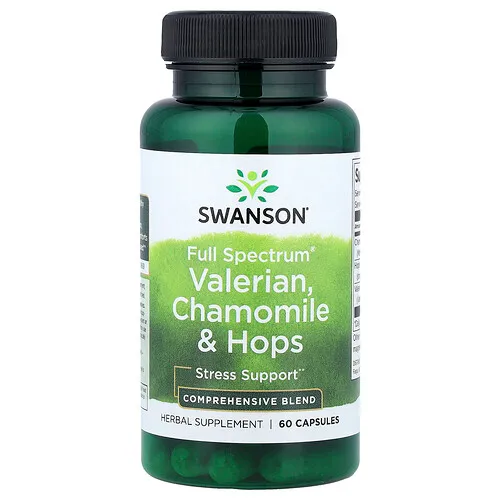 Swanson Vitamins, Valeriana, manzanilla y lúpulo, Full Spectrum®, 60 cápsulas