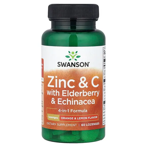 Swanson Vitamins, Zinc y vitamina C con saúco y equinácea, Naranja y limón, 60 pastillas