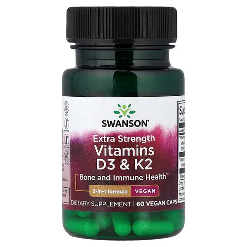 Swanson Vitamins, Vitaminas D3 y K2, 60 cápsulas vegetales