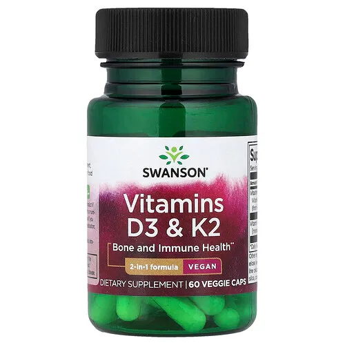 Swanson Vitamins, Vitaminas D3 y K2, 60 cápsulas vegetales