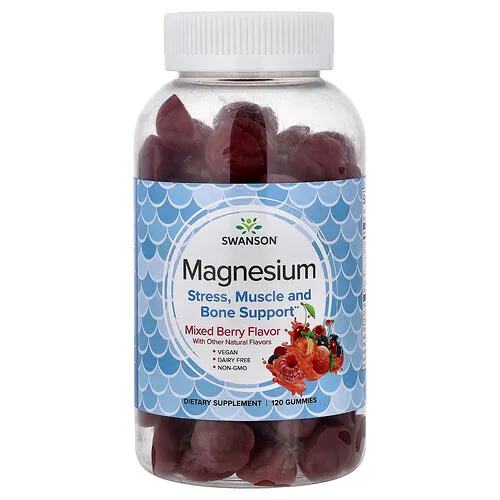 Swanson Vitamins, Gomitas de magnesio, Bayas mixtas, 120 gomitas (100 mg por gomita)