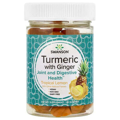 Swanson Vitamins, Gomitas con cúrcuma y jengibre, Limón tropical, 60 gomitas
