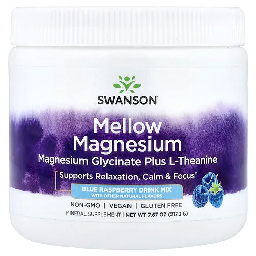 Swanson Vitamins, Mezcla para preparar bebidas con magnesio Mellow, Frambuesa azul, 217,3 g (7,67 oz)