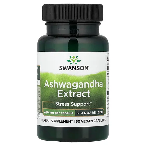 Swanson Vitamins, Extracto estandarizado de ginseng indio, 450 mg, 60 cápsulas vegetales