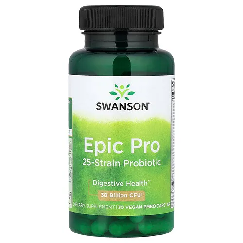 Swanson Vitamins, Probiótico Epic Pro de 25 cepas, 30.000 millones de UFC, 30 cápsulas Embo Caps® AP veganas