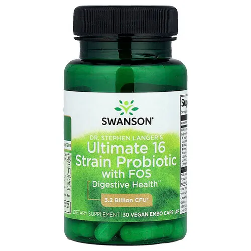 Swanson Vitamins, El Dr. Probiótico definitivo de 16 cepas con FOS de Stephen Langer, 30 cápsulas veganas EMBO Caps® AP