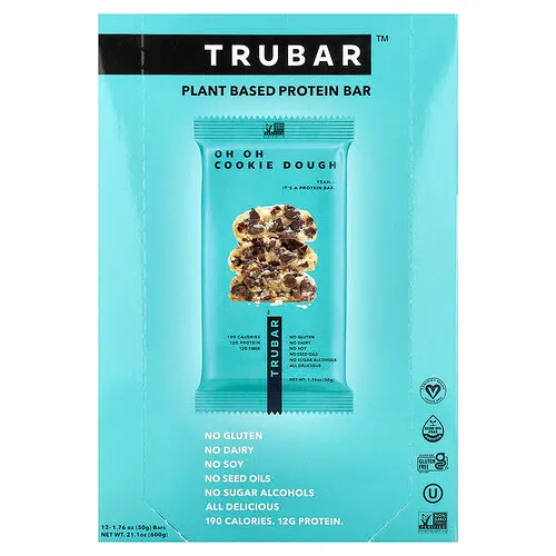 Trubar, Barrita proteica de origen vegetal, Masa para galletas Oh Oh, 12 barritas, 50 g (1,76 oz) cada una