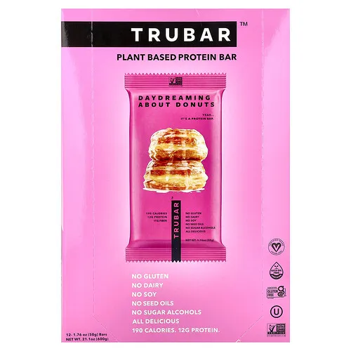 Trubar, Barrita proteica de origen vegetal, Soñar despierto con las donas, 12 barritas, 50 g (1,76 oz) cada una