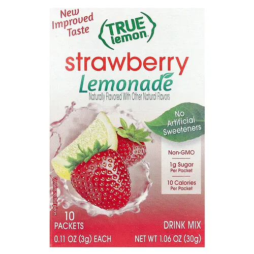 True Citrus, True Lemon, Limonada de fresa, 10 sobres, 3 g (0,11 oz) cada uno