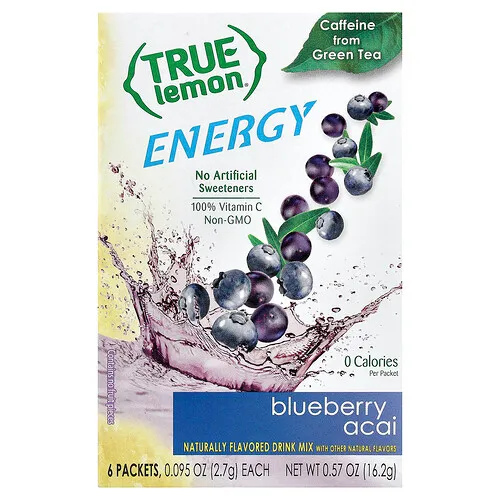 True Citrus, True Lemon®, Suplemento energético, Arándano y asaí, 6 sobres, 2,7 g (0,095 oz) cada uno
