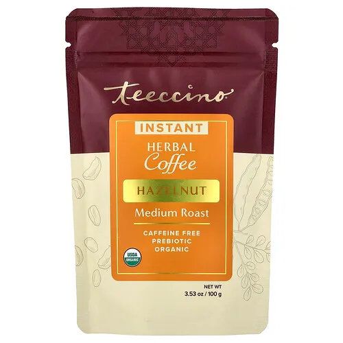 Teeccino, Café instantáneo de hierbas, Avellana, Tostado medio, Sin cafeína, 100 g (3,53 oz)