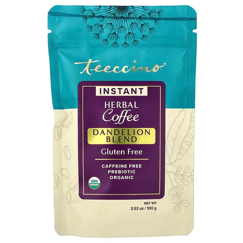 Teeccino, Café instantáneo de hierbas, Mezcla de diente de león, Sin cafeína, 100 g (3,53 oz)