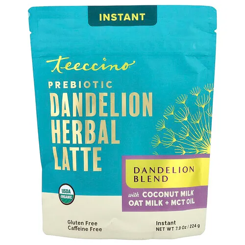 Teeccino, Latte instantáneo de hierbas con prebiótico de diente de león, Mezcla de diente de león, Sin cafeína, 224 g (7,9 oz)