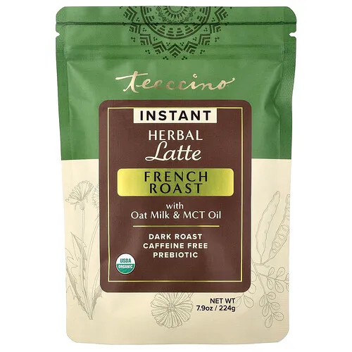 Teeccino, Latte instantáneo de hierbas, Tostado francés, Tostado oscuro, Sin cafeína, 224 g (7,9 oz)