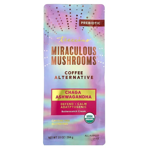 Teeccino, Miraculous Mushrooms™, Alternativa al café, Ashwagandha chaga, Crema de caramelo y caramelo, Sin cafeína, 284 g (10 oz)