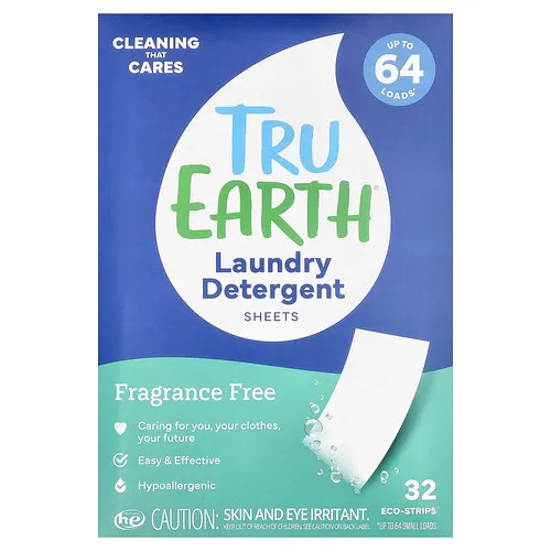 Tru Earth, Láminas de detergente para la ropa, Sin fragancia, 32 tiras ecológicas