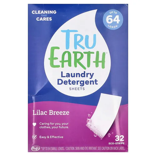 Tru Earth, Detergente para la ropa en láminas, Brisa lila, 32 tiras ecológicas