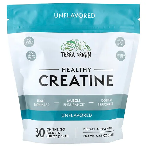 Terra Origin, Creatina saludable, Sin sabor, 30 sobres para llevar a cualquier lado, 5,15 g (0,18 oz) cada uno