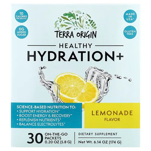 Terra Origin, Hidratación saludable y más, Limonada, 30 sobres para llevar, 5,8 g (0,20 oz) cada uno