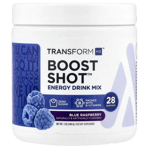 TransformHQ, Boost Shot™, Mezcla para preparar bebidas energéticas, Frambuesa azul, 140 g (5 oz)