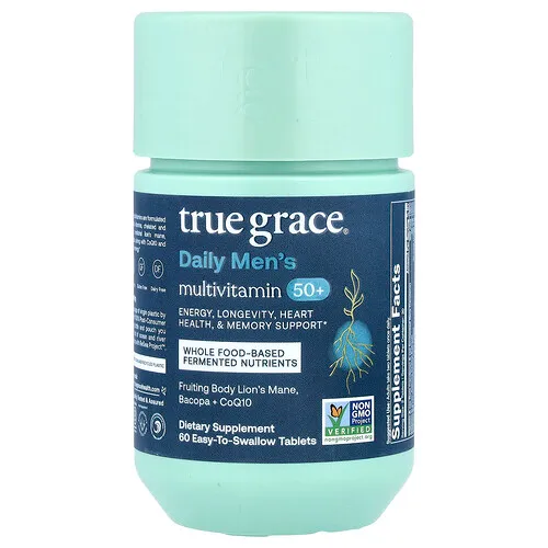 True Grace, Suplemento multivitamínico diario para hombres mayores de 50 años, 60 comprimidos fáciles de ingerir