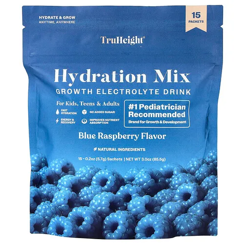 TruHeight, Mezcla hidratante, Frambuesa azul, 15 sobres, 5,7 g (0,2 oz) cada uno