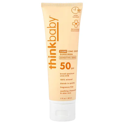 think, Think Baby®, Protector solar transparente con óxido de zinc, Piel sensible, FPS 50, Sin fragancia, 89 ml (3 oz. líq.)