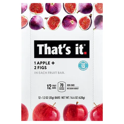 That's It, Barritas de frutas, Manzana e higos, 12 barritas, 35 g (1,2 oz) cada una