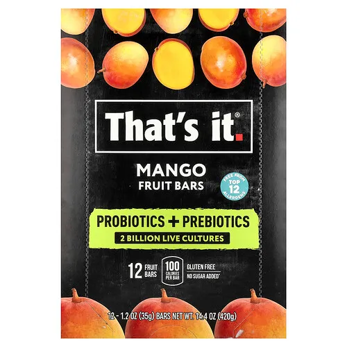 That's It, Barritas de frutas con probióticos y prebióticos, Mango, 12 barritas, 35 g (1,2 oz) cada una