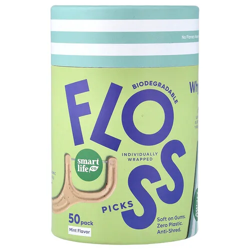 SmartLifeCo, Hilo dental con palillos biodegradables, Menta, 50 unidades