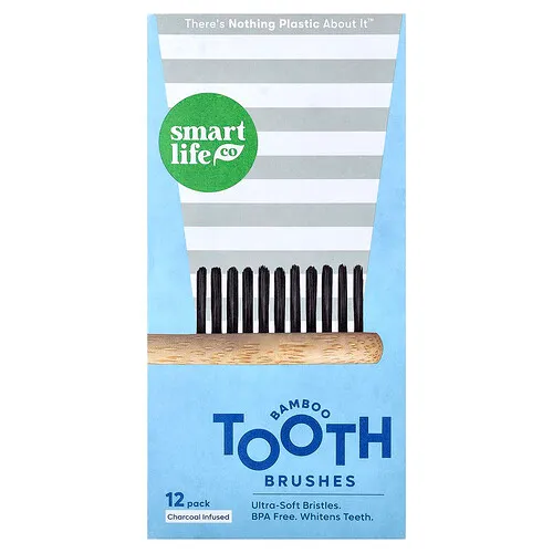 SmartLifeCo, Cepillos de dientes de bambú, Infusión de carbón vegetal, Paquete de 12