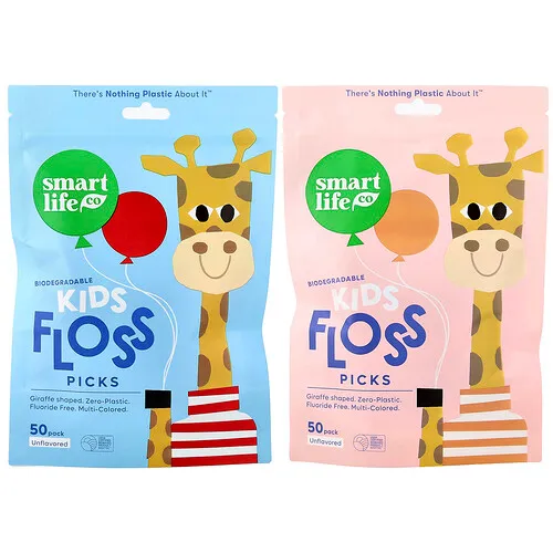 SmartLifeCo, Hilo dental con palillos para niños, Sin sabor, Paquete de 100