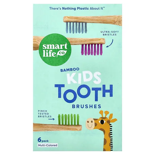 SmartLifeCo, Cepillos de dientes de bambú para niños, Multicolor, 6 unidades