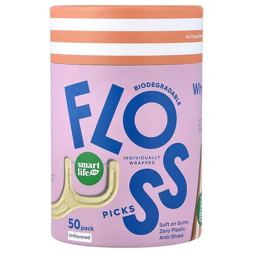 SmartLifeCo, Hilo dental con palillos biodegradables, Sin sabor, 50 unidades