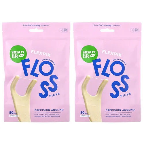 SmartLifeCo, Hilo dental con palillos Flexpik™, Sin sabor, Paquete de 100