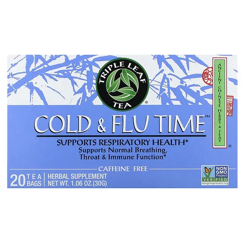 Triple Leaf Tea, Té de hierbas para los resfriados y la gripe, Sin cafeína`` 20 bolsitas de té, 30 g (1,06 oz)