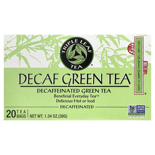Triple Leaf Tea, Green Tea™ descafeinado, 20 bolsitas de té, 38 g (1,34 oz)