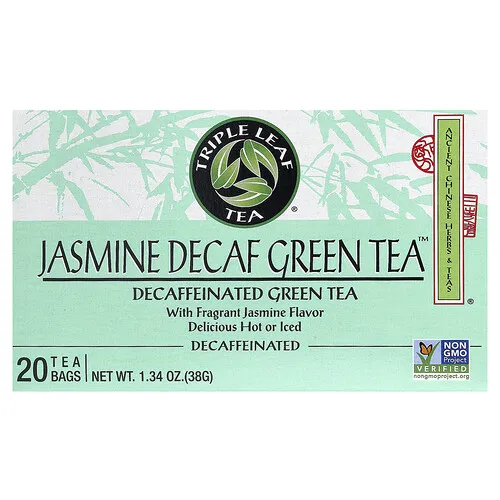 Triple Leaf Tea, Jasmine Decaf Green Tea™, Té verde descafeinado, 20 bolsitas de té, 38 g (1,34 oz)