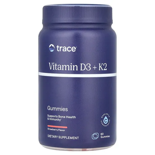 Trace, Vitaminas D3 y K2 en gomitas, Fresa, 60 gomitas