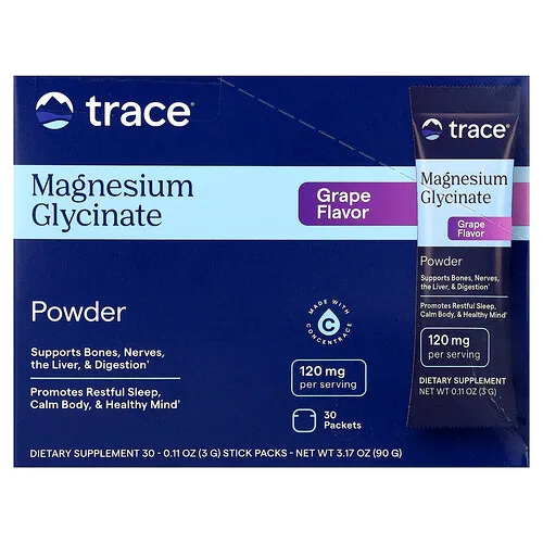 Trace, Glicinato de magnesio en polvo, Uva, 30 sobres, 3 g (0,11 oz) cada uno