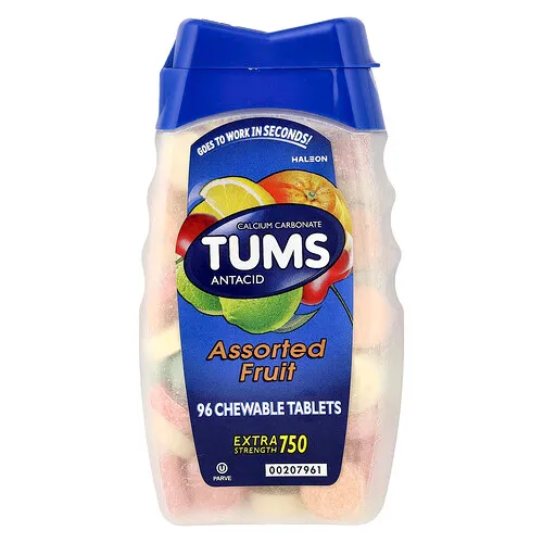 Tums, Antiácido, Frutas surtidas, 96 comprimidos masticables (750 mg por comprimido)
