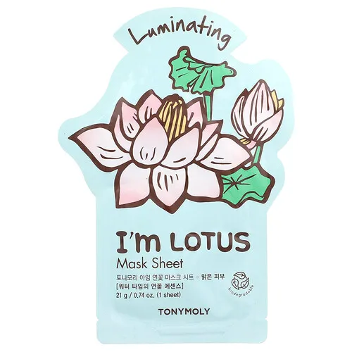 TonyMoly, I'm Lotus, Mascarilla de belleza iluminadora en lámina, 1 lámina, 21 g (0,74 oz)