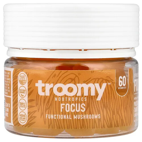 Troomy Nootropics, Focus, Gomitas de hongos funcionales, Maracuyá y mandarina, 60 gomitas