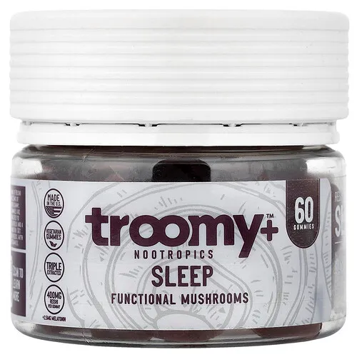 Troomy Nootropics, Suplemento para dormir, Gomitas de hongos funcionales, Frambuesa negra, 60 gomitas