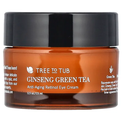 Tree To Tub, Té verde y ginseng, Crema antienvejecimiento para el contorno de los ojos con retinol, 15 ml (0,5 oz)