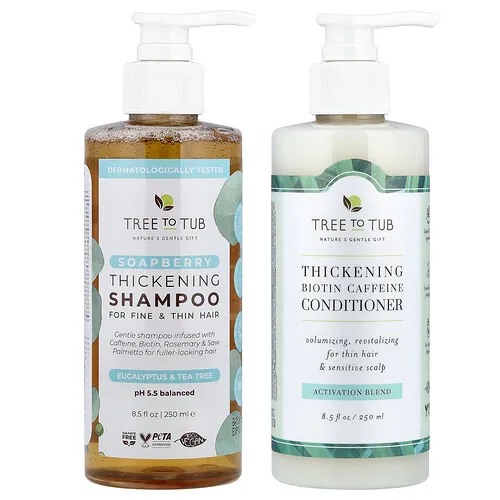 Tree To Tub, Set de champú y acondicionador engrosador, Jaboncillo, Set de 2 piezas, 250 ml (8,5 oz. líq.) cada una