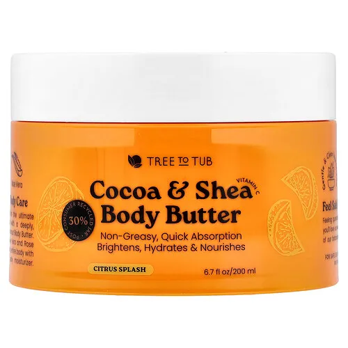 Tree To Tub, Manteca corporal de cacao y karité, Salpicadura de cítricos, 200 ml (6,7 oz. líq.)