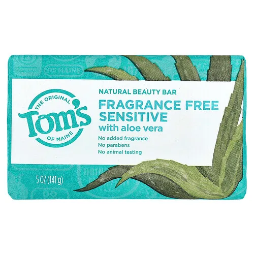 Tom's of Maine, Barra de jabón de belleza natural con aloe vera, Sin fragancia, Piel sensible, 141 g (5 oz)