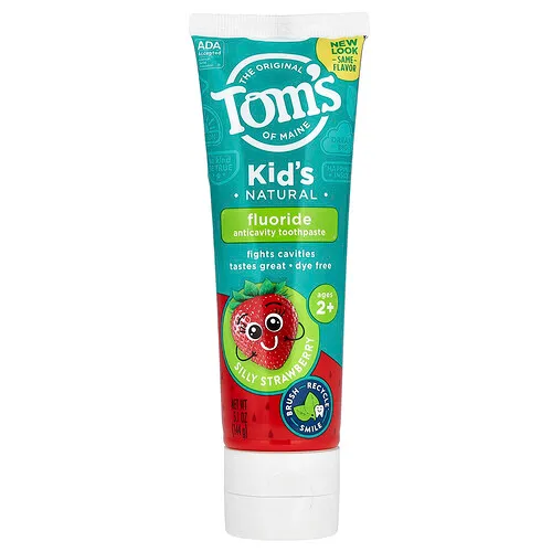 Tom's of Maine, Pasta dental anticaries con fluoruro natural para niños, 2 años en adelante, Fresa tonta, 144 g (5,1 oz)