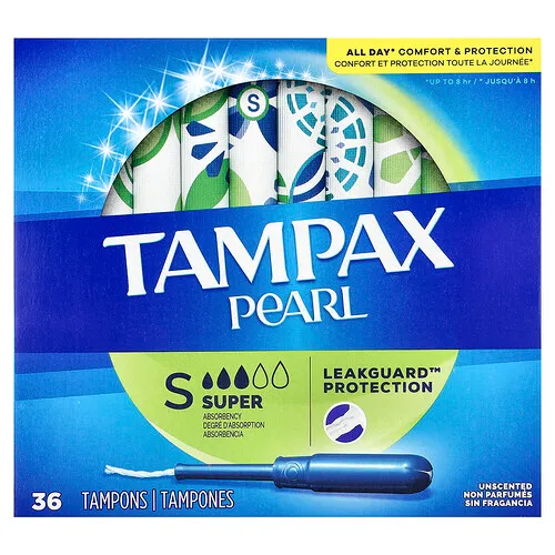 Tampax, Pearl, Flujo superintenso, Sin fragancia, 36 tampones